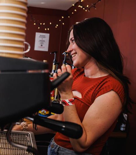 Eliza making espresso.